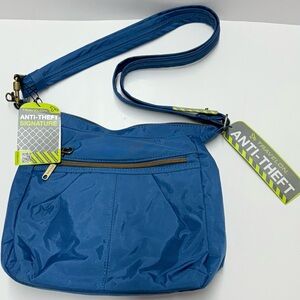 Travelon Anti Theft Top Zip Shoulder Bag Cobalt Blue NWT